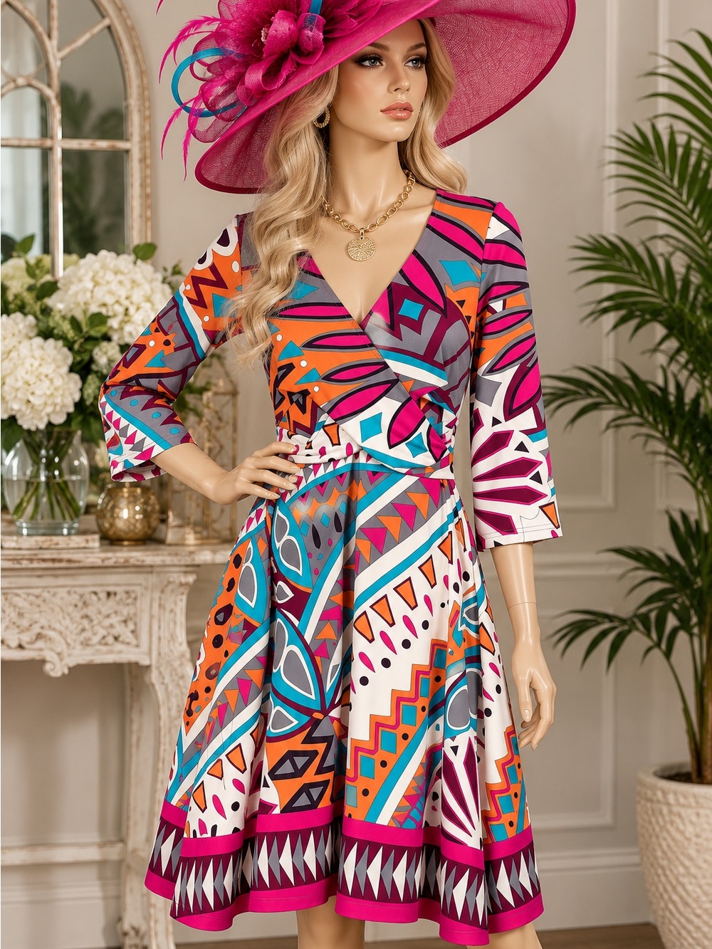16569. NWT Tracy Negoshian Women’s Large Geometric Abstract Print 3/4 Sleeve